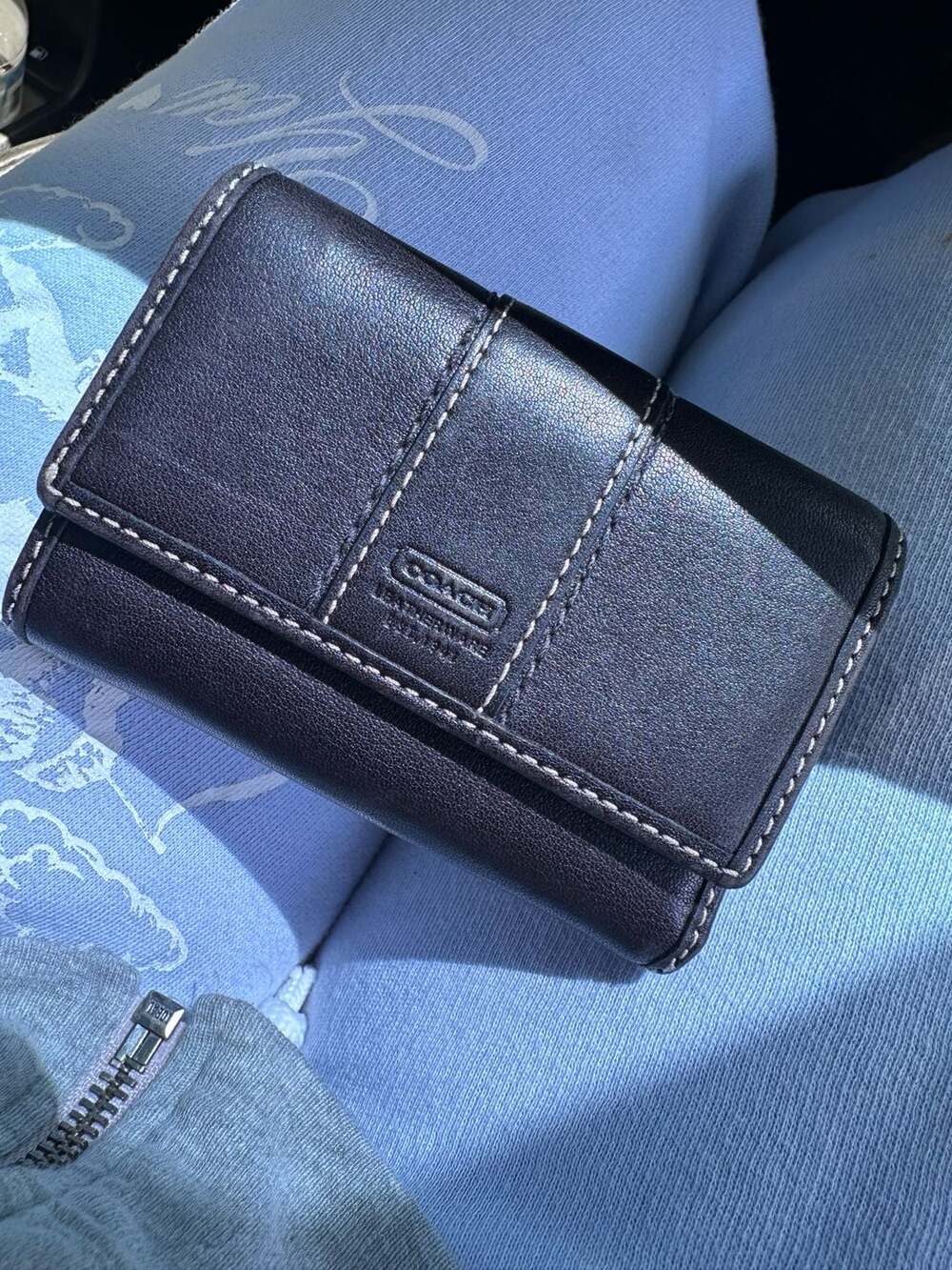 Coach Leatherware Black Leather Trifold Wallet with Lavender Interior